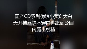 国产CD系列伪娘小薰6 大白天开档丝袜不穿内裤跑到公园内露出射精