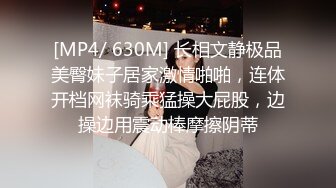 [MP4/ 630M] 长相文静极品美臀妹子居家激情啪啪，连体开档网袜骑乘猛操大屁股，边操边用震动棒摩擦阴蒂